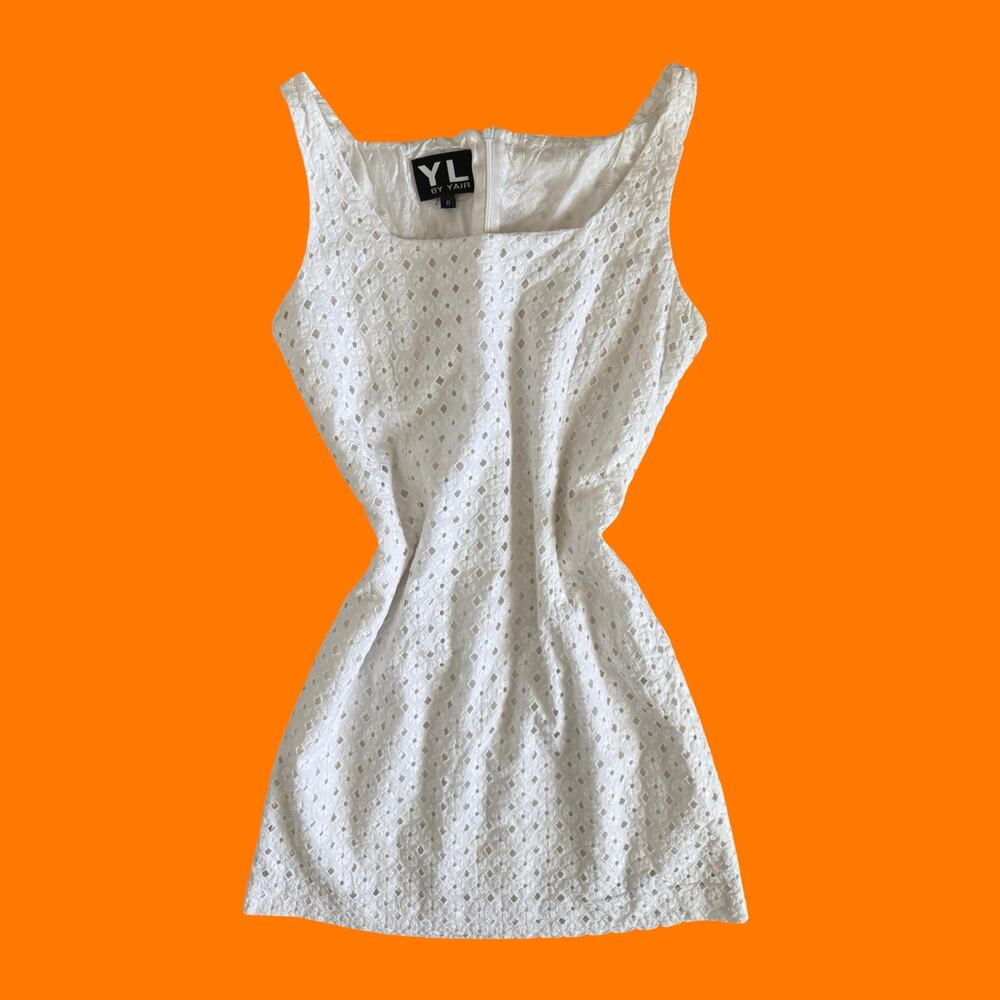 90's 00's vintage white eyelet coquette y2k mini dress Size 8 *runs small*